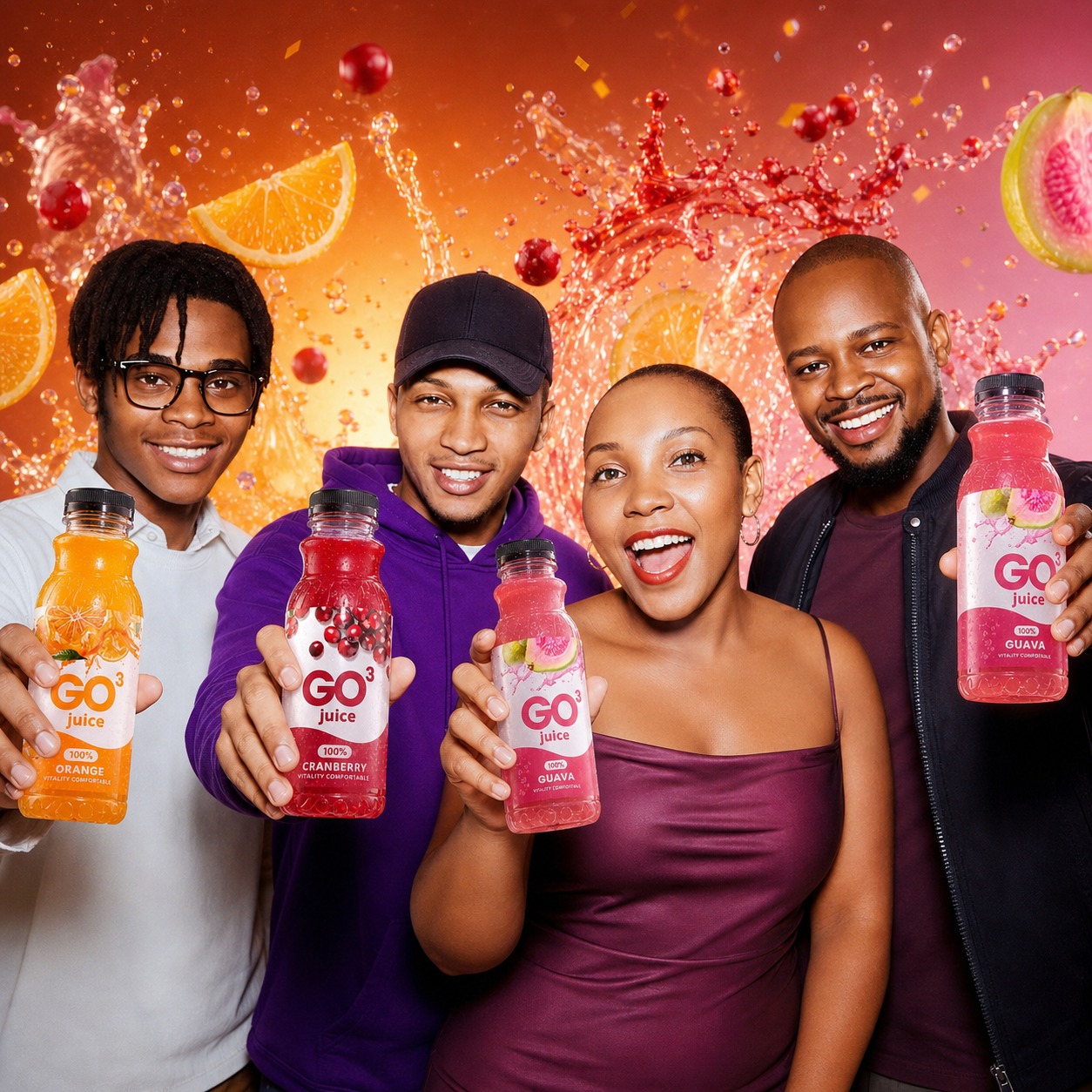 Friends enjoying GO³ juice together